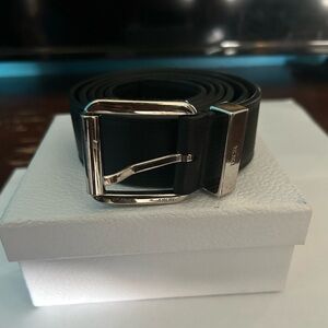 Dior Men’s Black Leather Belt with Silver Buckle
